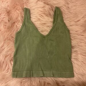 Green Ribbed Women's Top